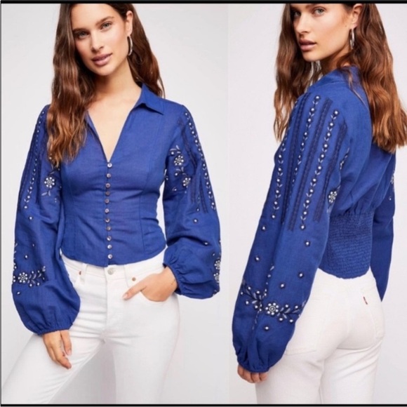 Free People Dance With Me Embroidered Blouse Size Small - Picture 3 of 10